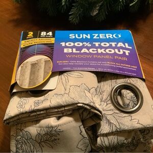 SUN ZERO 100% Total Blackout Floral Grommet Window Panel Pair - taupe